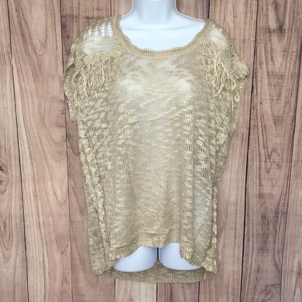NWT Boho Crochet Fringe Sleeveless Sheer Knot Beach Cover Up Layering